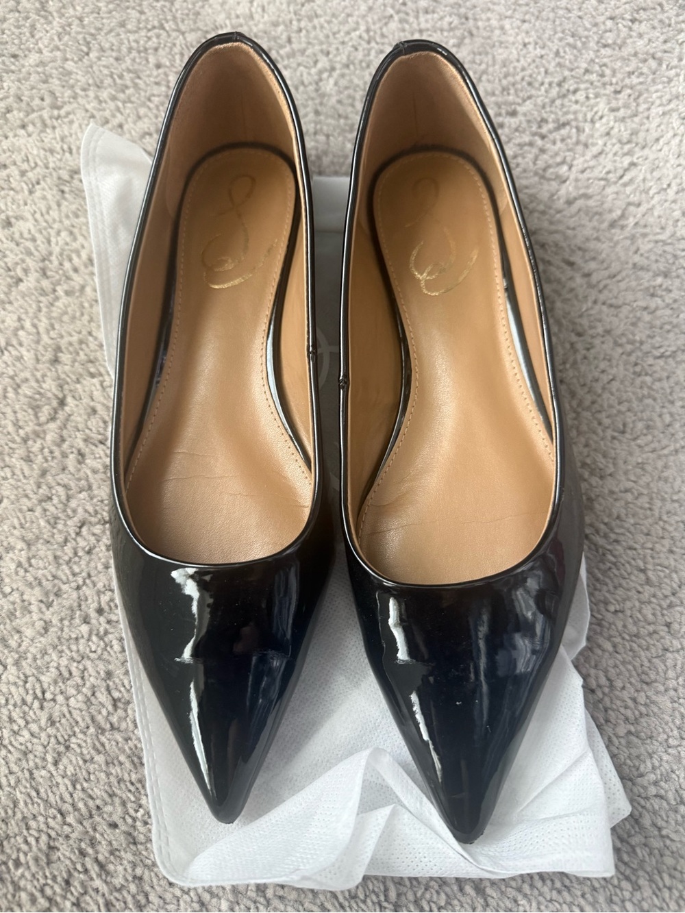 Sam Edelman Black Patent Pointed-Toe flats.